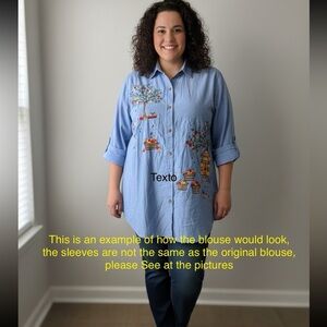 C.S.T SPORT Blue Light Embroidered Button-Up Blouse